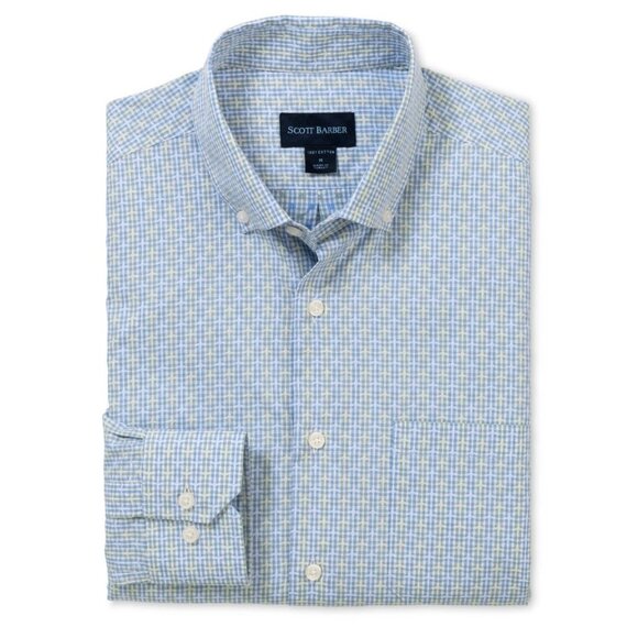 NWT Scott Barber Mens Blue Sage Size Medium Patterned Button Front Shirt Top NEW - Picture 1 of 1